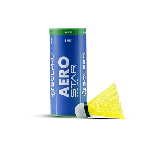 Solpro Aero Star Nylon Badminton Shuttlecock | Pack of 3 | Durable Slow Speed Shuttle f…