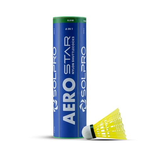 Solpro Aero Star Nylon Badminton Shuttlecock | Pack of 6 | Durable Slow Speed Shuttle f…
