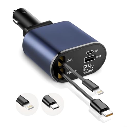 GadgetBite VOLT Car Charger 120 Watt 4 in 1 Charger with Retractable Cables & Dual Port…