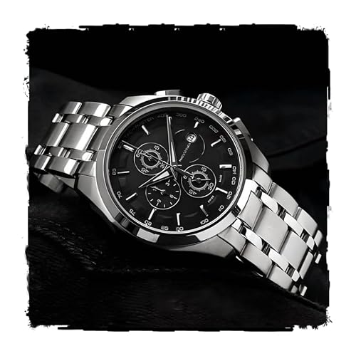 AMERICANVIBER Men’s Analog Wrist Watch with Stainless Steel Silver & Black Strap, Chron…