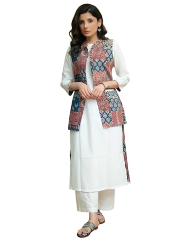 Asmeriyo Women Co-Ord Set || Women 2 Pic Stylish Kurta Set with Jacket (K-118-B-WHITE-M)