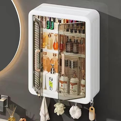 RIOMAX Plastic Wall Mounted Self Adhesive Bathroom Shelf Storage Cabinet for Kitchen Mu…