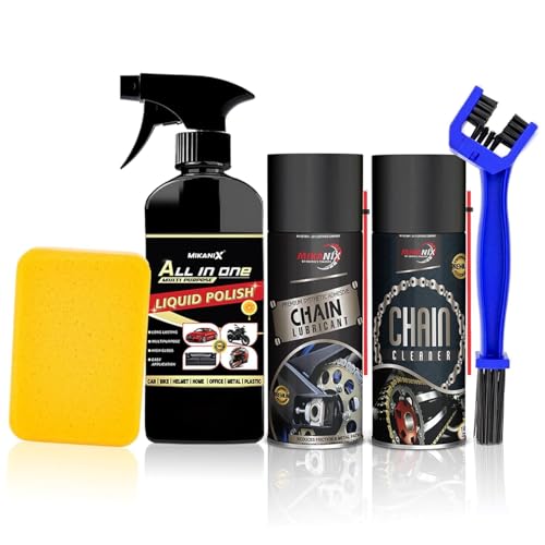 MIKANIX Combo Of Chain Lubricant + Cleaner + Motocycle & Car Polish With Cleaning Brush…