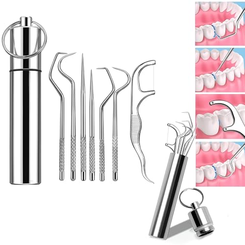Quivana 7 in 1 Teeth Cleaning Kit, Professional Stainless Steel Dental Tools Set with P…