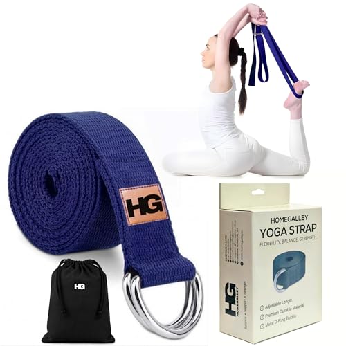 HOMEGALLEY Yoga Belt with D-Ring – Adjustable Cotton Yoga Strap for Flexibility, Stretc…