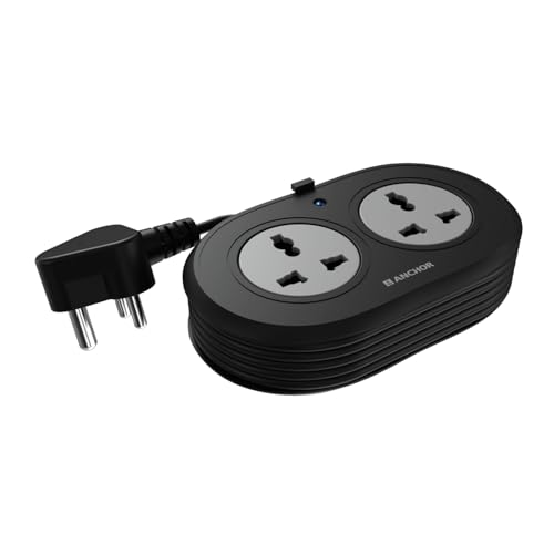 Anchor by Panasonic 2 Universal Socket Extension Board, 6A Spike Guard with 1.2-Meter H…