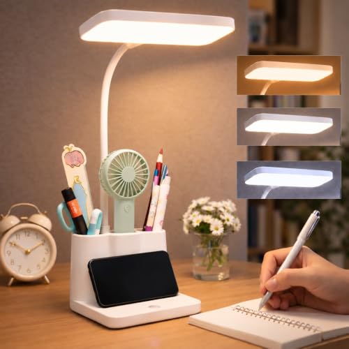 One94Store 3-in-1 LED Desk Lamp with Pen & Phone Holder – USB Rechargeable Study Lamp w…