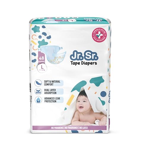 Jr. Sr. Baby Tape Style Diaper | Adjustable Fit For Babies | Large (L) Size (9-14 kg),…