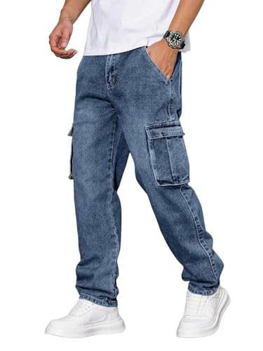URBAN POCKETS Jeans for Men || Men's Jeans Denim (Blue-Cargo-Jeans-U23-36)