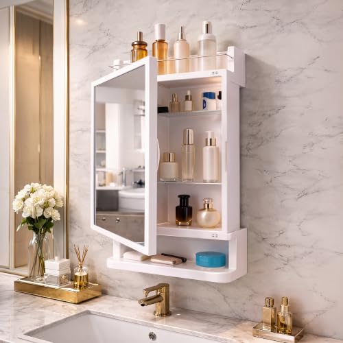 HOUZA Premium Look Plastic Wall Mounted Bathroom Mirror Cabinet with Storage | Waterpro…