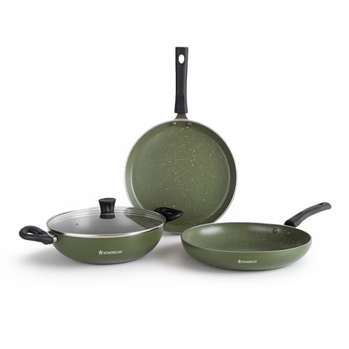 Wonderchef Valencia Non-Stick Cookware 4 Pc. Set | Kadhai with Lid 24 cm, Fry Pan 24 cm…