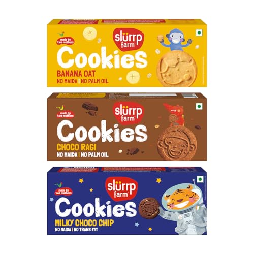 Slurrp Farm Buy2Get1 Free Choco Ragi, Banana Oat & Milky Choco Chip Multigrain Cookies…