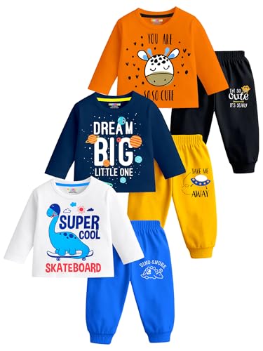 Kuchipoo Boy Regular Fit Cotton T-Shirts and Pyjamas Set (KUC-PSUT-223, 4-5 Years, Mult…