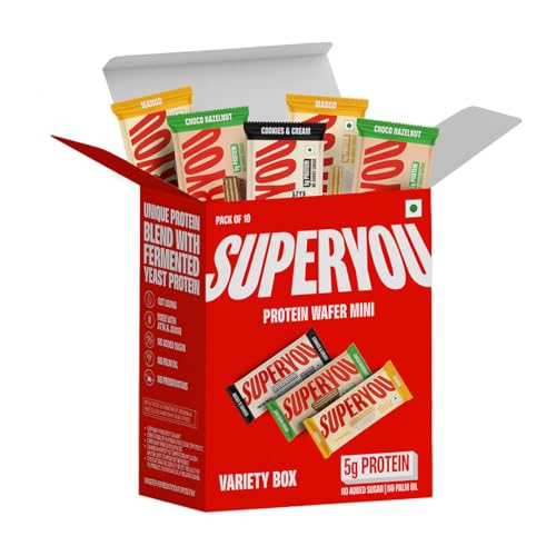 Superyou Assorted Protein Wafer Mini Bars (Pack Of 10)| 5g Protein | Made with Atta & J…