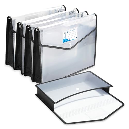 GLUN® Pack of 5 Translucent File Folder A4 Carry Bag with Strong Stitch, Black Strong B…