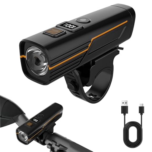 PROBEROS Bicycle Front Light, USB Rechargeable, LCD Battery Display