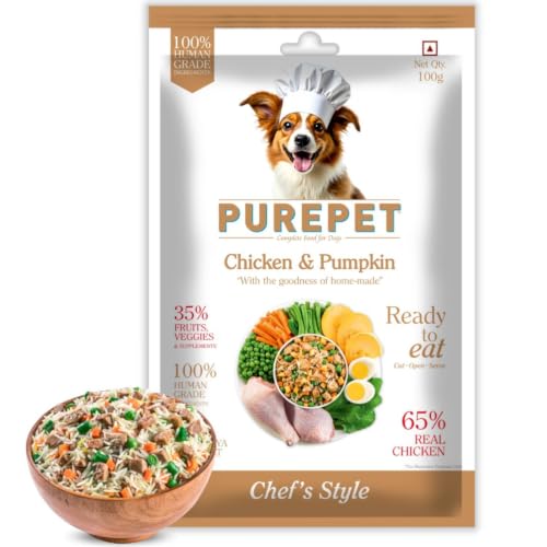 Purepet Fresh Dog Food Chicken & Pumpkin, for Adult & Puppy, 100gm | High Protein, 65%…