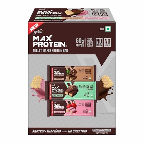 RiteBite Max Protein Assorted 60g Protein Wafer Bars (Pack of 6), Made of Millets, No M…