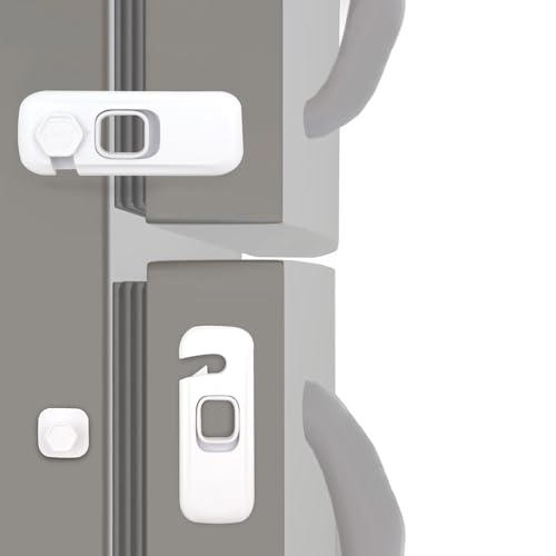 2 Pack White Fridge Locks for Kids with Adhesive Pads Baby Safety Locks for Refrigerato…