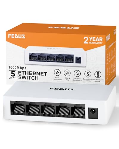 FEDUS NEXTPORT-5000, 5 Port Gigabit Ethernet Switch, 1000Mbps 1 to 4 LAN Network Splitt…