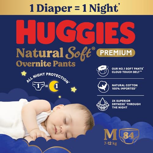 Huggies Natural Soft Overnite Diaper Pants| Premium Pant Style Baby Diapers Medium Size…