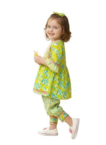 OLIGNE Kids Ethnic Frock & Pyjama Set | For Baby Girls (Flowers, 2-3 Years)