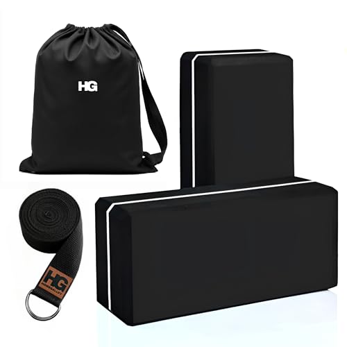HOMEGALLEY Yoga Blocks for Beginners Yoga Blocks Pack of 2 with Belt for Exercise High…