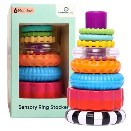 Curious Cub Stacking Ring with 7 Sensory Rings, Toys for 6+ Month Old Baby