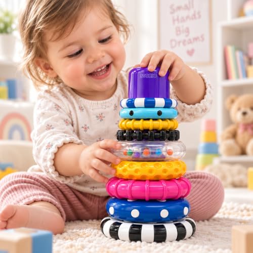 Storio Stacks of Circles Stacking Ring Toy for Babies 6+ Months | 9-Piece Multi-Color S…