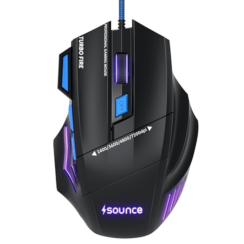 Sounce Apex Wired Gaming Mouse with 7200 DPI Precision Optical Sensor, 7 Programmable B…