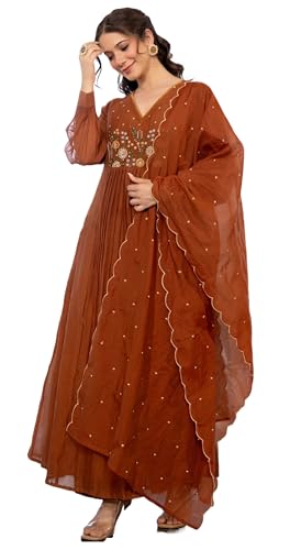 Nermosa Women Embroidery Solid Anarkali Kurta and Pant Set with Dupatta (in, Alpha, M,…