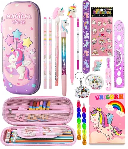 17 Pcs Unicorn Stationery Gift Set for Kids 3D Large Capacity Pencil Case Pencil Pouch…