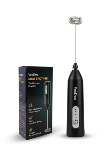 VeeDee Electric Milk Frother for Coffee - 3-Speed Rechargeable Coffee Beater, Blender &…