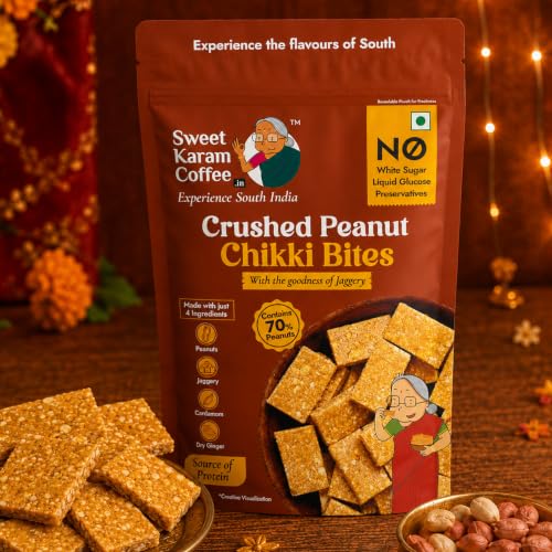 Sweet Karam Coffee Crushed Peanut Chikki Bites - 150g | No White Sugar or Preservatives…