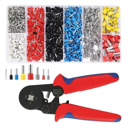 Hedrix Professional Ferrule Crimping Tool Kit with Ratchet Pliers, 28-5 AWG Hexagonal C…