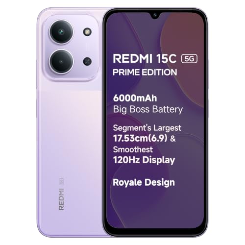 Redmi 15C 5G Prime Edition (Dusk Purple, 4GB + 128GB) | Massive 6000mAh Battery | Segme…