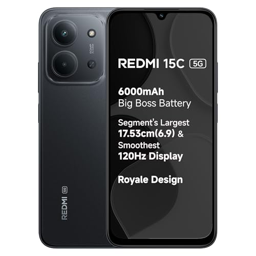 Redmi 15C 5G Prime Edition Midnight Black 4GB + 128GB | Massive 6000mAh Battery | Segme…