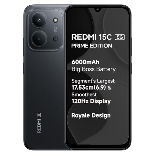 Redmi 15C 5G Prime Edition (Midnight Black, 6GB + 128GB) | Massive 6000mAh Battery | Se…