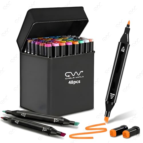 Cable World Dual Tips 48 Colors Markers Set, Art Markers for Adult Coloring Books, Arti…