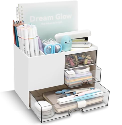 Shuttle Art Desk Organizer with 3 Drawers | 3-Tier Storage Box with 5 Compartments for…
