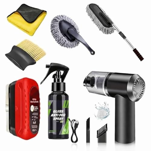 Azriel® 7 PCS Car Cleaning Kit with 3-in-1 Mini Vacuum Cleaner, Microfiber Cloth, Duste…