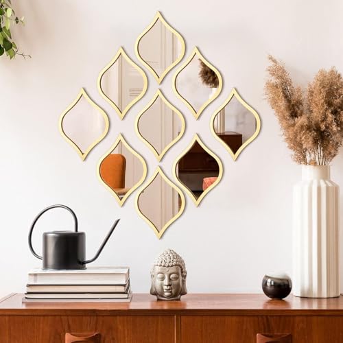 9 Pcs Teardrop Mirror Wall Decor Boho Vintage Wall Art Farmhouse Decorative Mirror for…