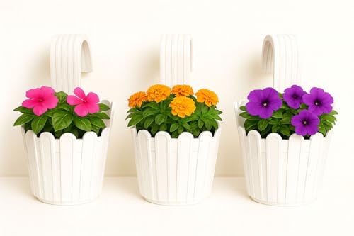 KORREL SEEDS Premium Railing Planter with Hook – Durable Plastic Hanging Flower Pot for…