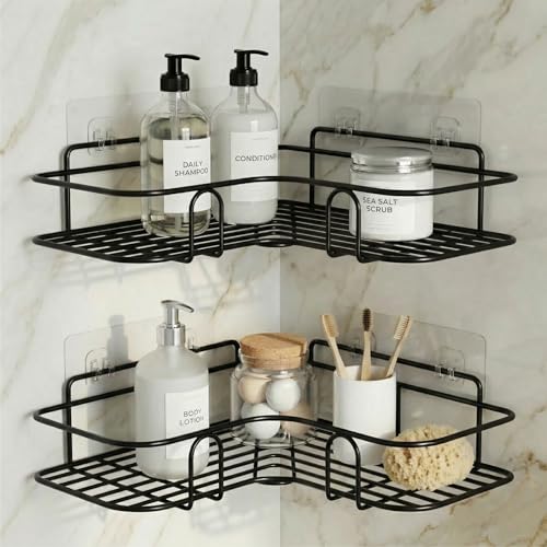 DALUCI Set of 2 Metal Bathroom Corner Shelf Rack | No Drilling Self Adhesive Wall Mount…