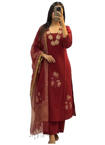 ANNI Designer Women's Rayon Viscose Straight Printed Kurta with Pant & Dupatta (Dare RE…