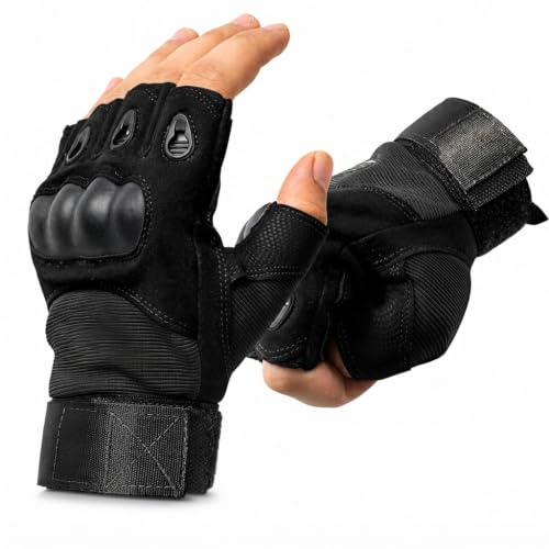RADEYA Tactical Half-Finger Motorcycle Gloves for Men with Rubber Knuckle Guard, Army C…