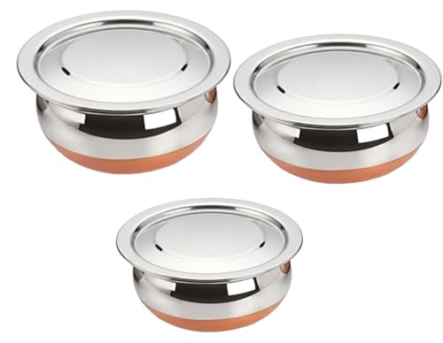 ALWAFLI 3 pcs Stainless Steel Copper Bottom Kitchen Serving, Cooking Bowl | Cook and Se…