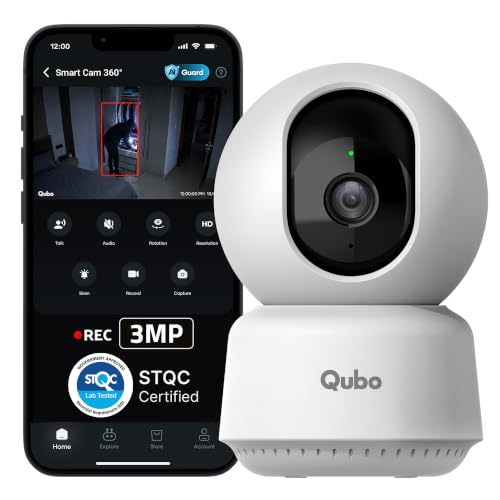 Qubo Smart Cam 360° 3MP | No SD Card Required, Records Directly on Cloud | 2026 Edition…