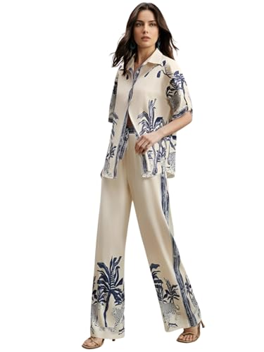 NAINVISH Women Printed Co Ord Set Premium Shirt Pant Safari Art Design Soft Comfort Out…