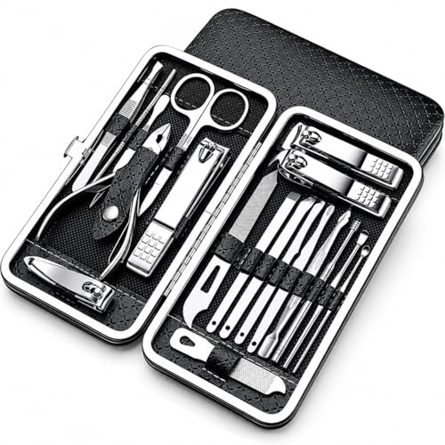 19-in-1 Nail Clippers & Manicure Pedicure Set for Men, Stainless Steel Professional Gro…